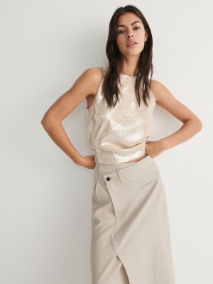 Beige Reserved Asymmetric Detail Women's Skirts | VTWU-50987