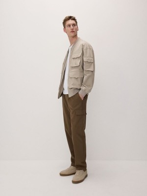 Beige Reserved Bomber Men's Jackets | BRMC-78501