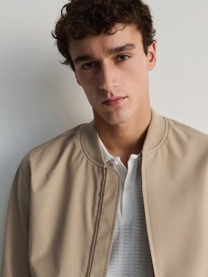 Beige Reserved Bomber Men's Jackets | VULG-61045