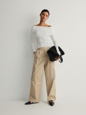 Beige Reserved Cargo Pockets Women's Trousers | GFSB-27615