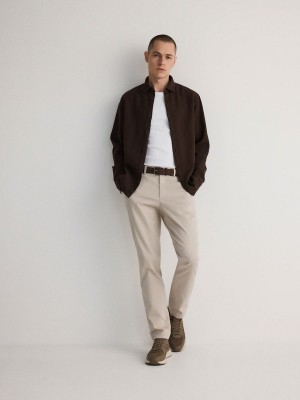 Beige Reserved Chino Slim Fit Men's Trousers | PUNS-58349