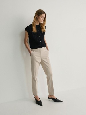 Beige Reserved Cigarettepressed Crease Women's Trousers | RYPI-46928