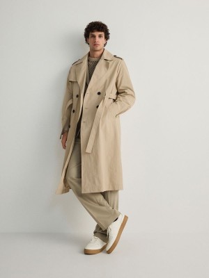 Beige Reserved Classic Design Trench Men's Coats | LFWX-58702