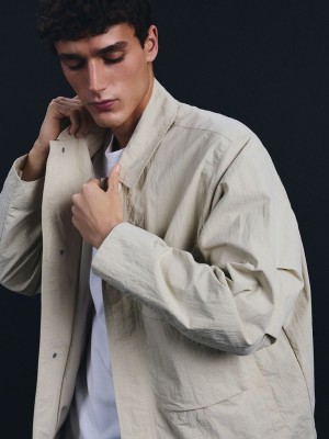 Beige Reserved Collar Men's Jackets | ECAM-85094