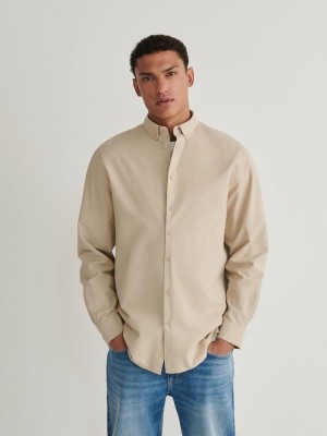 Beige Reserved Comfort Fit Men's Shirts | KBVA-70158