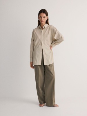 Beige Reserved Comfort Fit Stripe Women's Shirts | RNOP-31982