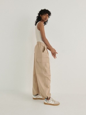 Beige Reserved Cotton Parachute Women's Trousers | SYDI-90627