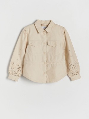 Beige Reserved Cotton Truckerembroidery Girls' Jackets | MTOX-29876