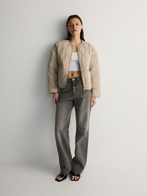 Beige Reserved Cropped Quilted Women's Jackets | CTNF-30819