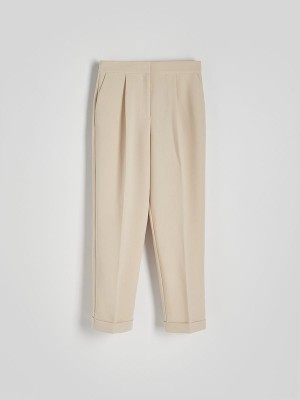 Beige Reserved Cuffs Women's Trousers | KOED-54096