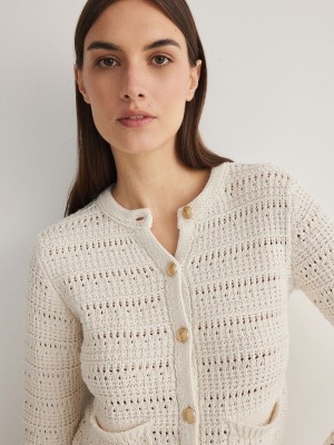 Beige Reserved Distressed Women's Sweaters | HTFD-89365