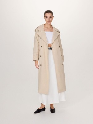 Beige Reserved Double Breasted Oversized Trench Women's Coats | RBYS-78261