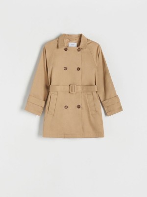 Beige Reserved Double-breasted Trench With Girls' Jackets | OSJR-04359