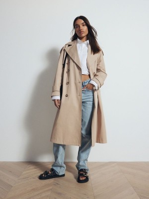 Beige Reserved Double-breasted Trench Women's Coats | GWEM-51246