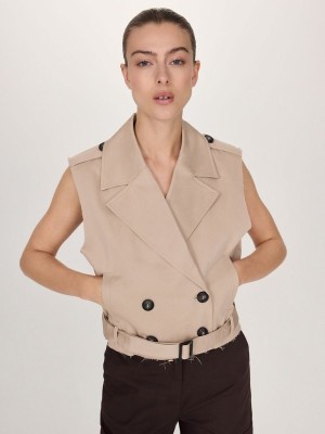 Beige Reserved Double-breasted Women's Jackets | AJRB-49106