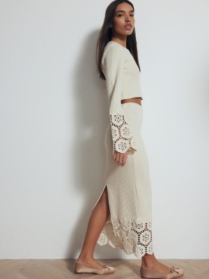 Beige Reserved Jersey Midi Women's Skirts | EKHT-83521