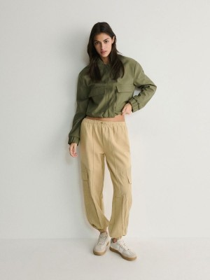 Beige Reserved Joggerscargo Pockets Women's Trousers | PODH-95647