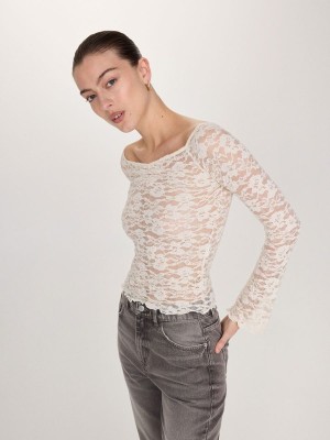 Beige Reserved Lace Women's Shirts | NURB-86152