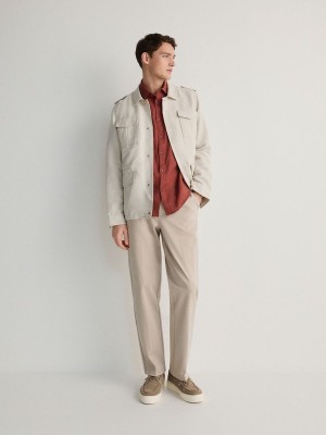 Beige Reserved Linen Rich Men's Jackets | TQNY-97104