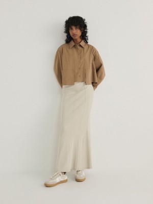 Beige Reserved Maxistitching Women's Skirts | GRZX-57420