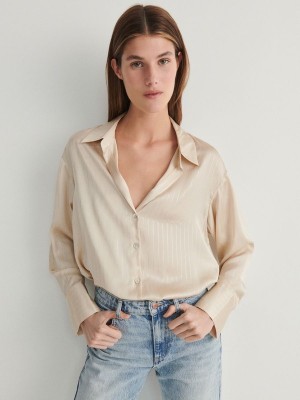 Beige Reserved Metallic Stripes Women's Shirts | YFPE-31570