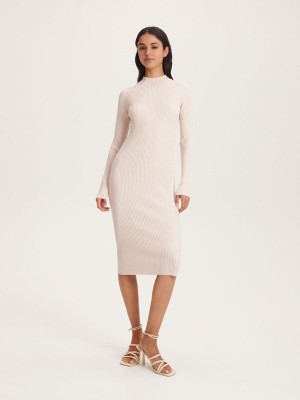 Beige Reserved Midi Women's Dress | ZOVF-92731