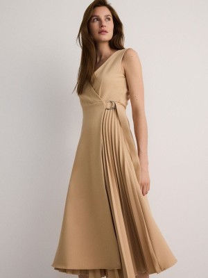 Beige Reserved Midipleats Women's Dress | BEVO-52734