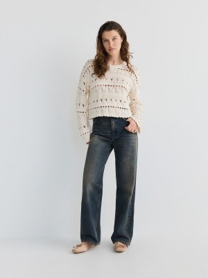 Beige Reserved Openwork Knit Women's Sweaters | PWYL-87256