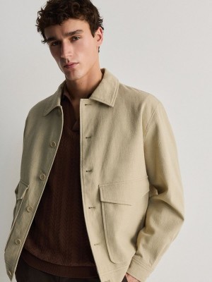 Beige Reserved Outer Men's Jackets | YMWI-83057