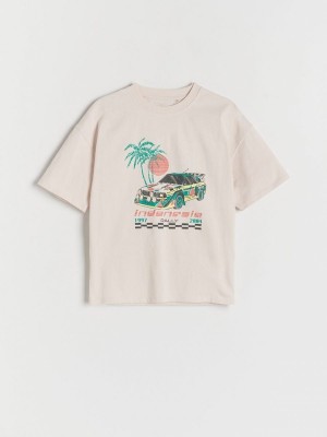 Beige Reserved Oversized Boys' T-shirts | DOPJ-46817