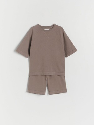 Beige Reserved Oversized Set Boys' T-shirts | PJUV-72089