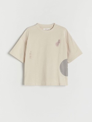 Beige Reserved Oversized T-print Boys' T-shirts | MYZN-24150