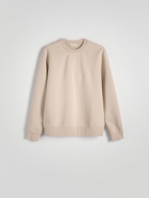 Beige Reserved Plain Cotton Rich Men's Sweatshirts | PZDW-78293