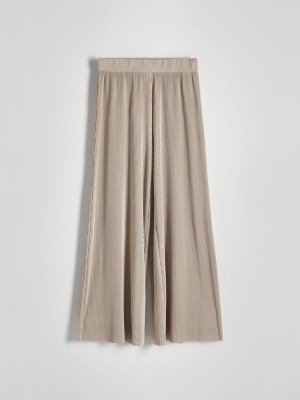 Beige Reserved Pleated Wide Leg Women's Trousers | YSUB-23760