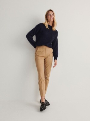 Beige Reserved Pressed Crease Women's Trousers | HPWK-35492