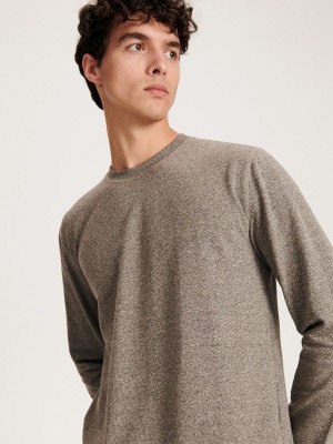 Beige Reserved Regular Fit Long Sleeve Men's T-shirts | IEYU-56037