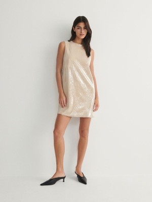 Beige Reserved Sequin Mini Women's Dress | GJNU-74068