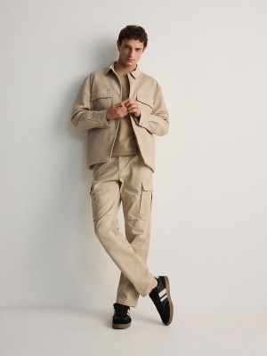 Beige Reserved Slim Cargo Men's Trousers | HTRF-80416