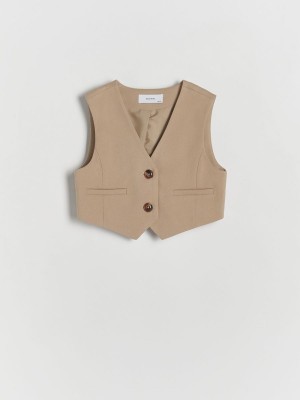 Beige Reserved Smart Elongated Waistcoat Girls' Jackets | JTBV-16798