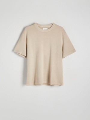 Beige Reserved T-wash Effect Men's T-shirts | TJKX-46905