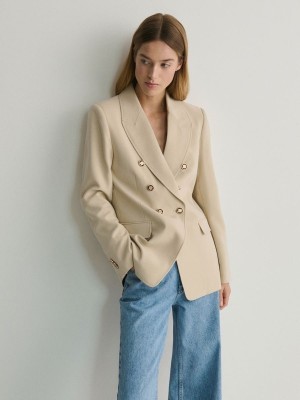 Beige Reserved Viscose Blend Double-breasted Women's Blazers | MJCZ-30972