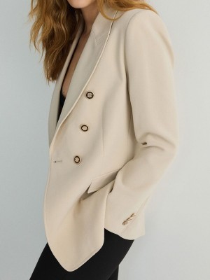 Beige Reserved Viscose Blend Double-breasted Women's Blazers | XDVU-28034