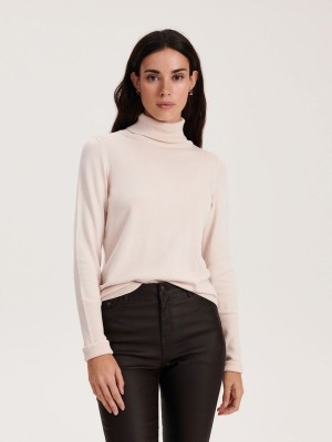 Beige Reserved Viscose Blend Turtleneck Women's Sweaters | JSIX-86074