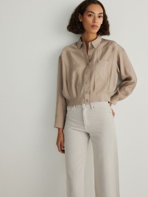 Beige Reserved Viscose Women's Shirts | AIJP-25367