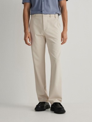 Beige Reserved Wide Leg Jersey Men's Trousers | CZIR-93607