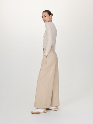 Beige Reserved Wide Leg Women's Trousers | JTWO-42790