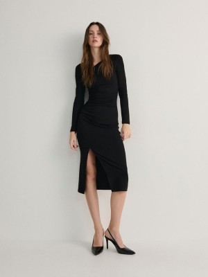 Black Reserved Asymmetric Neckline Women's Dress | WGDK-79520