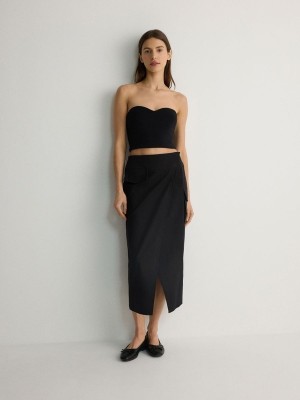 Black Reserved Asymmetrical Front Detail Women's Skirts | XUVD-01874