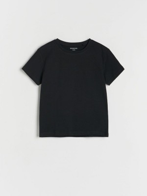 Black Reserved Basic Cotton Boys' T-shirts | GSFN-06457