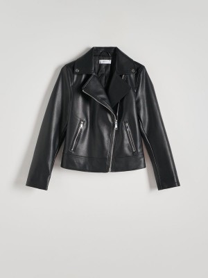 Black Reserved Biker Women's Jackets | MBSA-23068